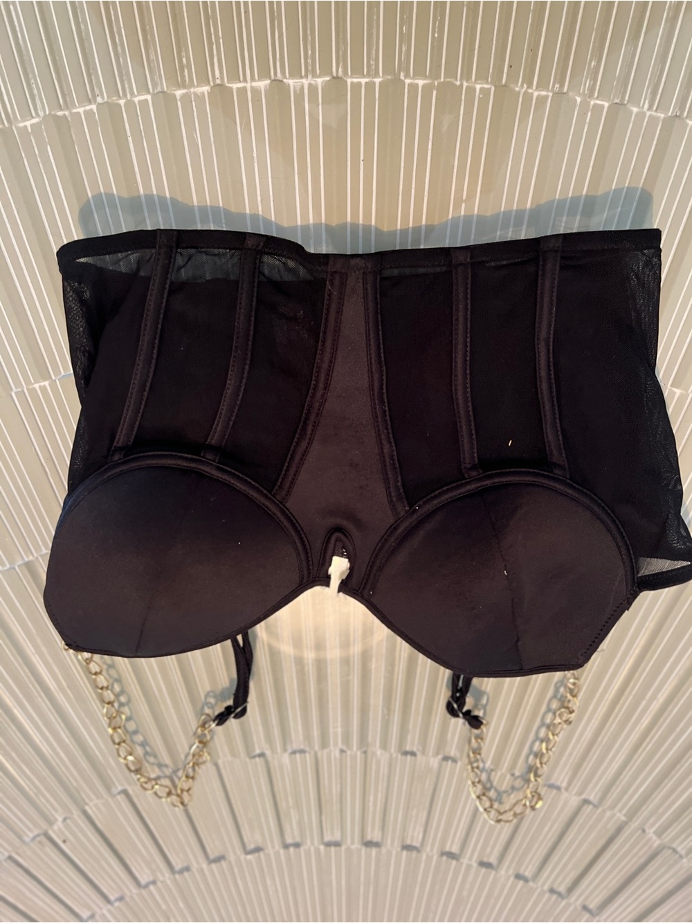 Black Strapless Bustier Top with Gold Chain Straps